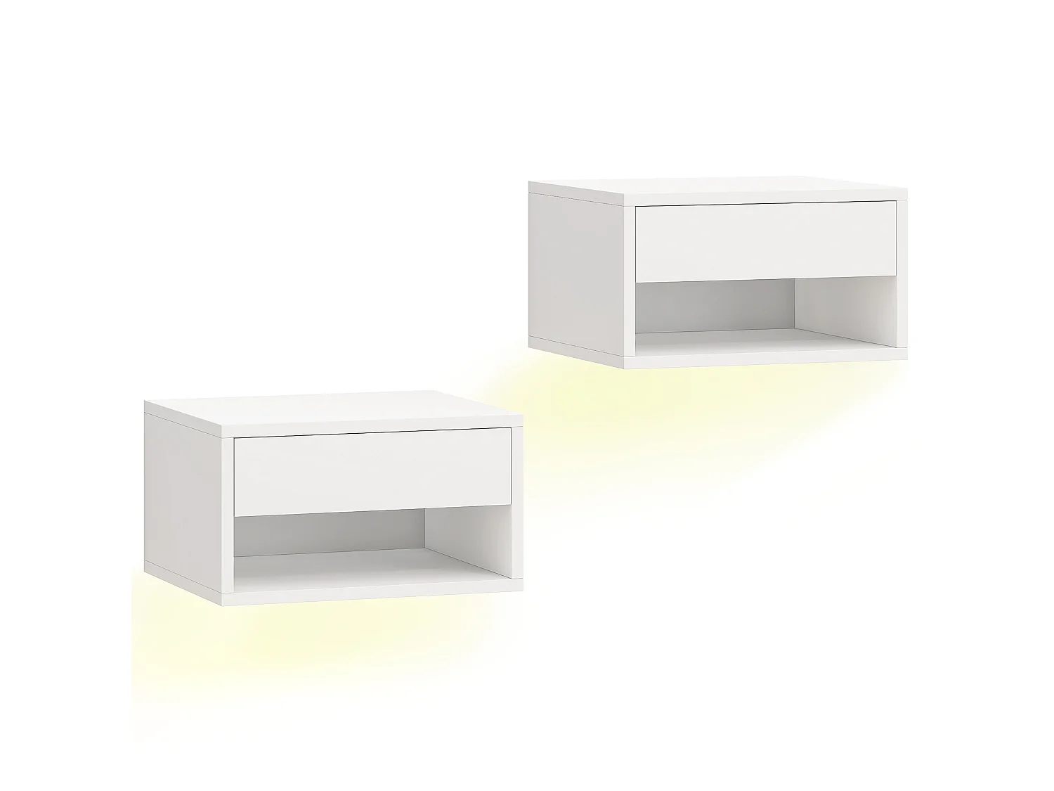 Lot de 2 chevets suspendus design LED réglable - tiroir, niche - blanc
