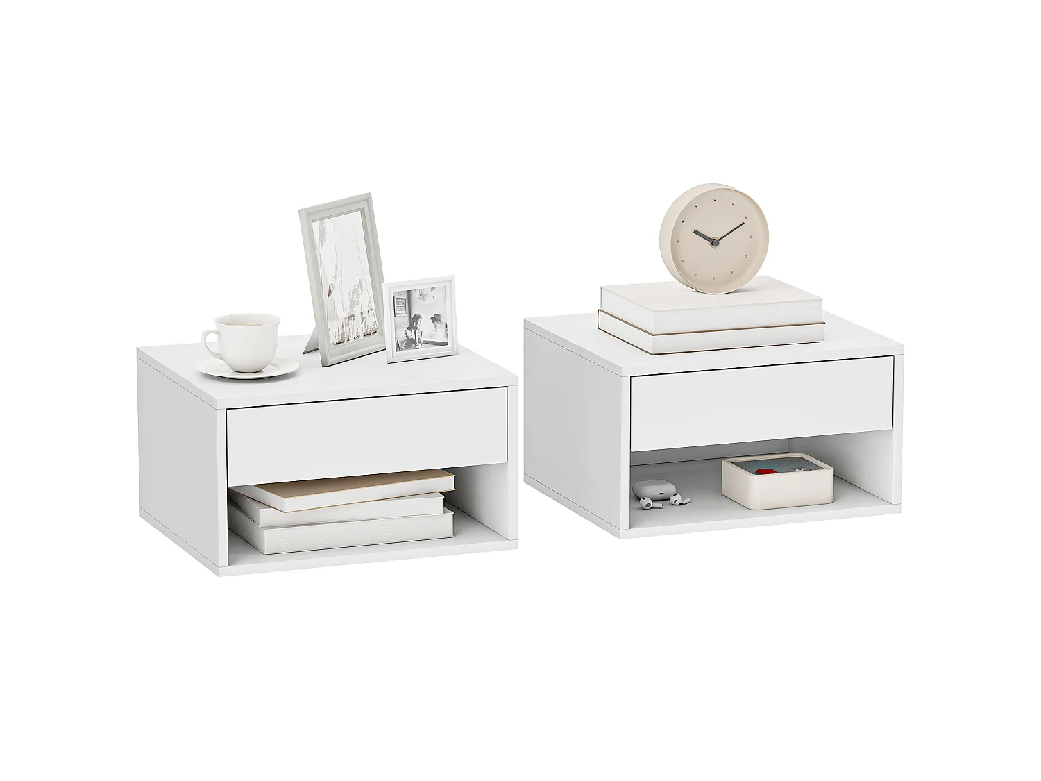 Lot de 2 chevets suspendus - tables de nuit suspendues - tiroir, niche - blanc