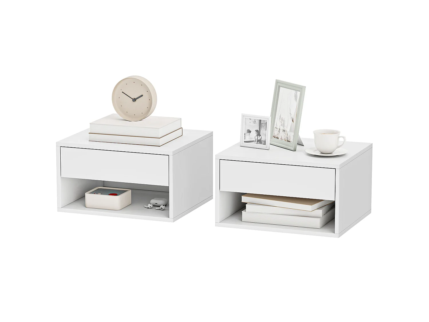 Lot de 2 chevets suspendus - tables de nuit suspendues - tiroir, niche - blanc