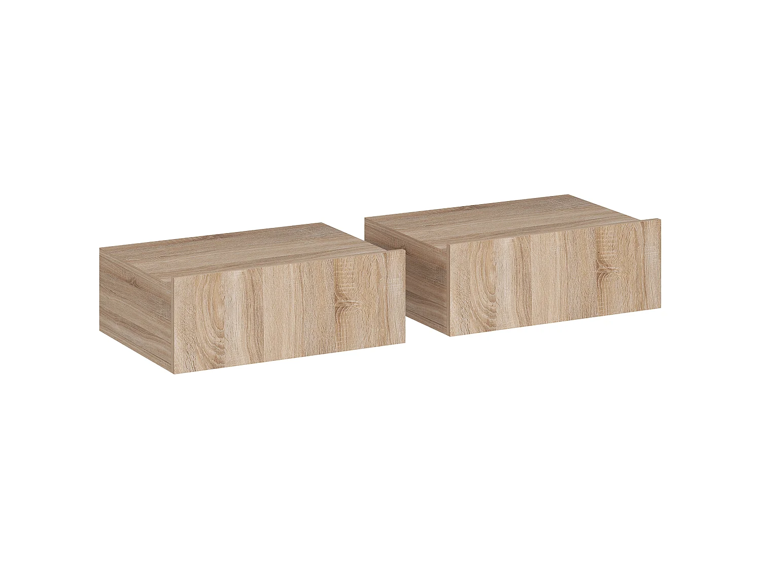 Lot de 2 chevets suspendus - tables de nuit - tiroir coulissant, plateau - effet chêne clair