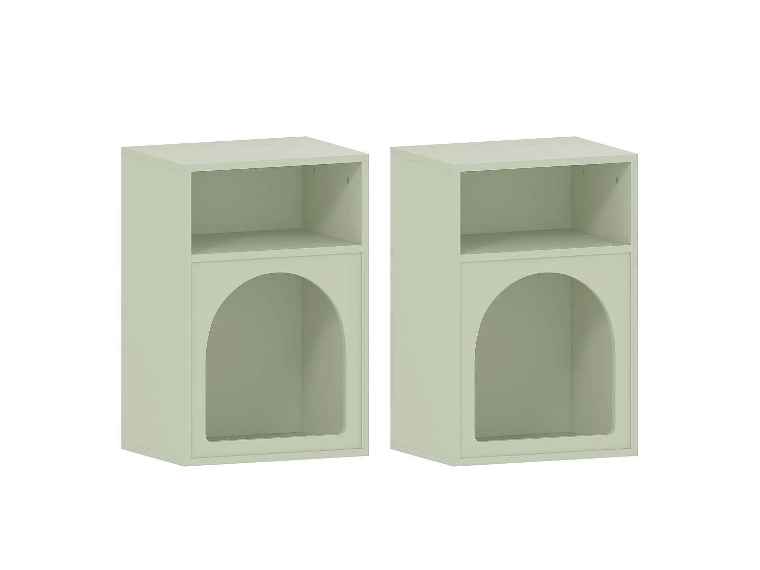 Lot de 2 chevets tables de nuit design tendance troglodyte 2 niches dim. 40 x 30 x 60 cm vert d'eau