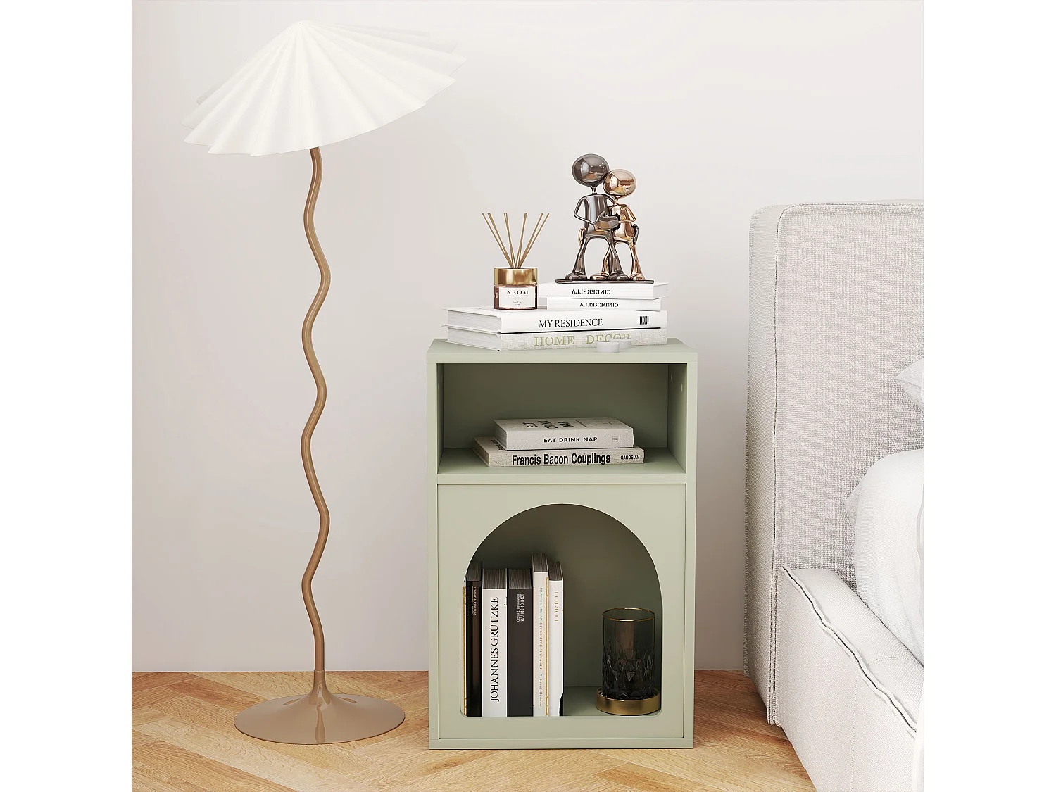 Lot de 2 chevets tables de nuit design tendance troglodyte 2 niches dim. 40 x 30 x 60 cm vert d'eau