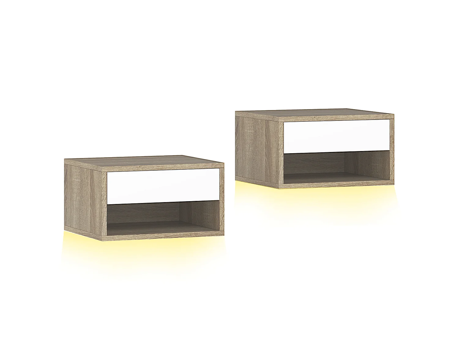 Lot de 2 chevets suspendus design LED réglable - tiroir, niche - blanc naturel