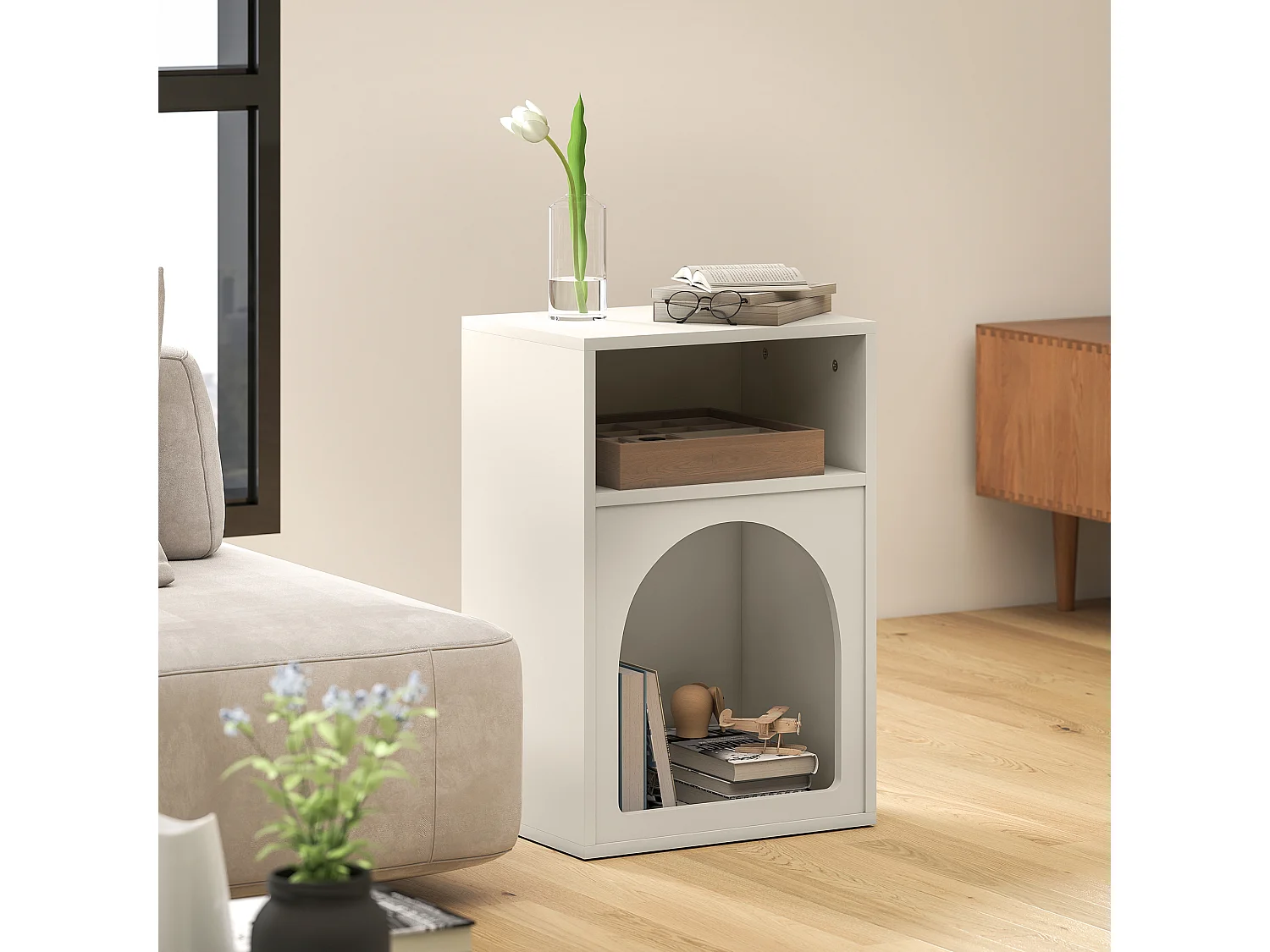 Lot de 2 chevets tables de nuit design tendance troglodyte 2 niches crème