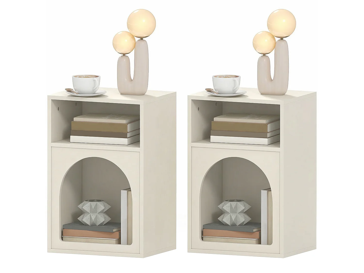 Lot de 2 chevets tables de nuit design tendance troglodyte 2 niches crème