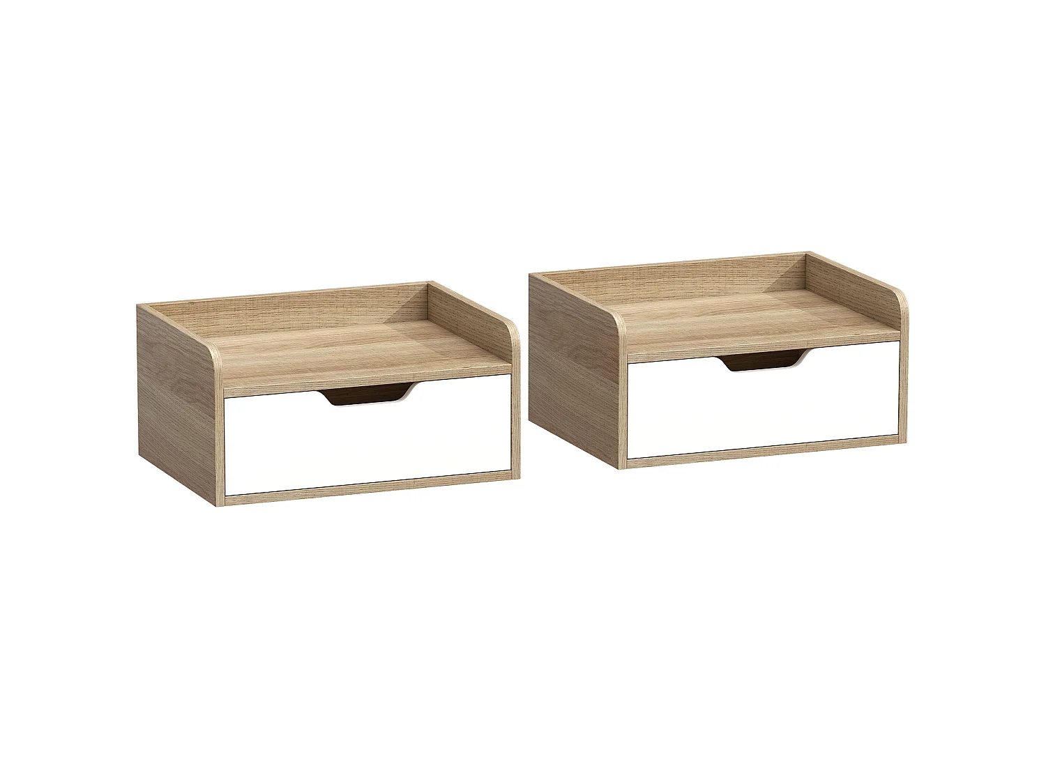Lot de 2 tables de chevet murales tiroir panneau de particules naturel