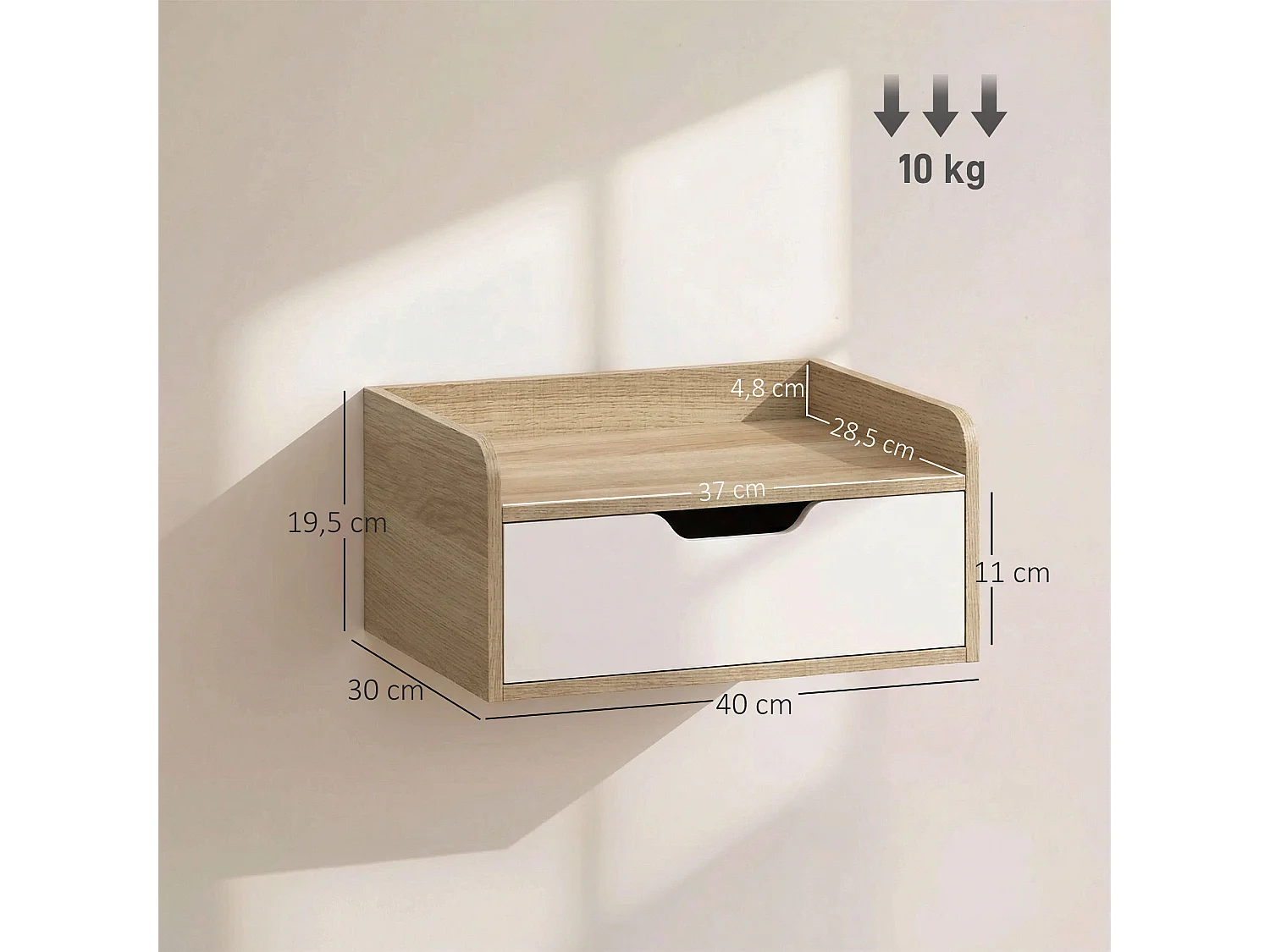 Lot de 2 tables de chevet murales tiroir panneau de particules naturel