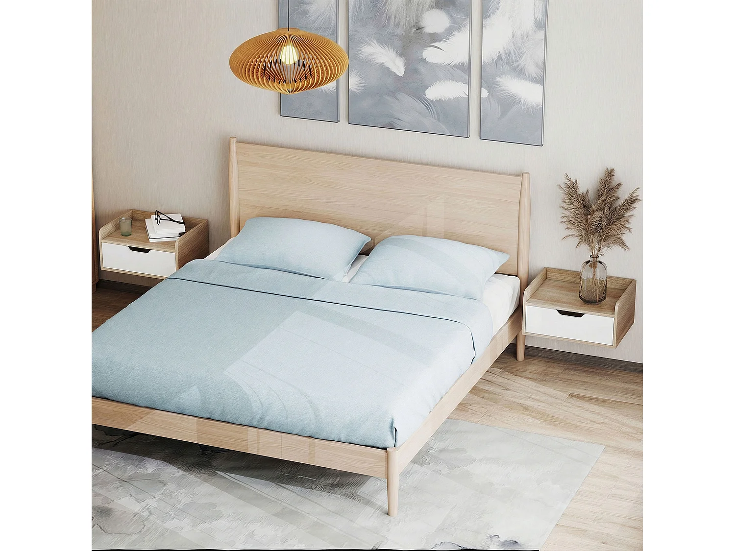 Lot de 2 tables de chevet murales tiroir panneau de particules naturel