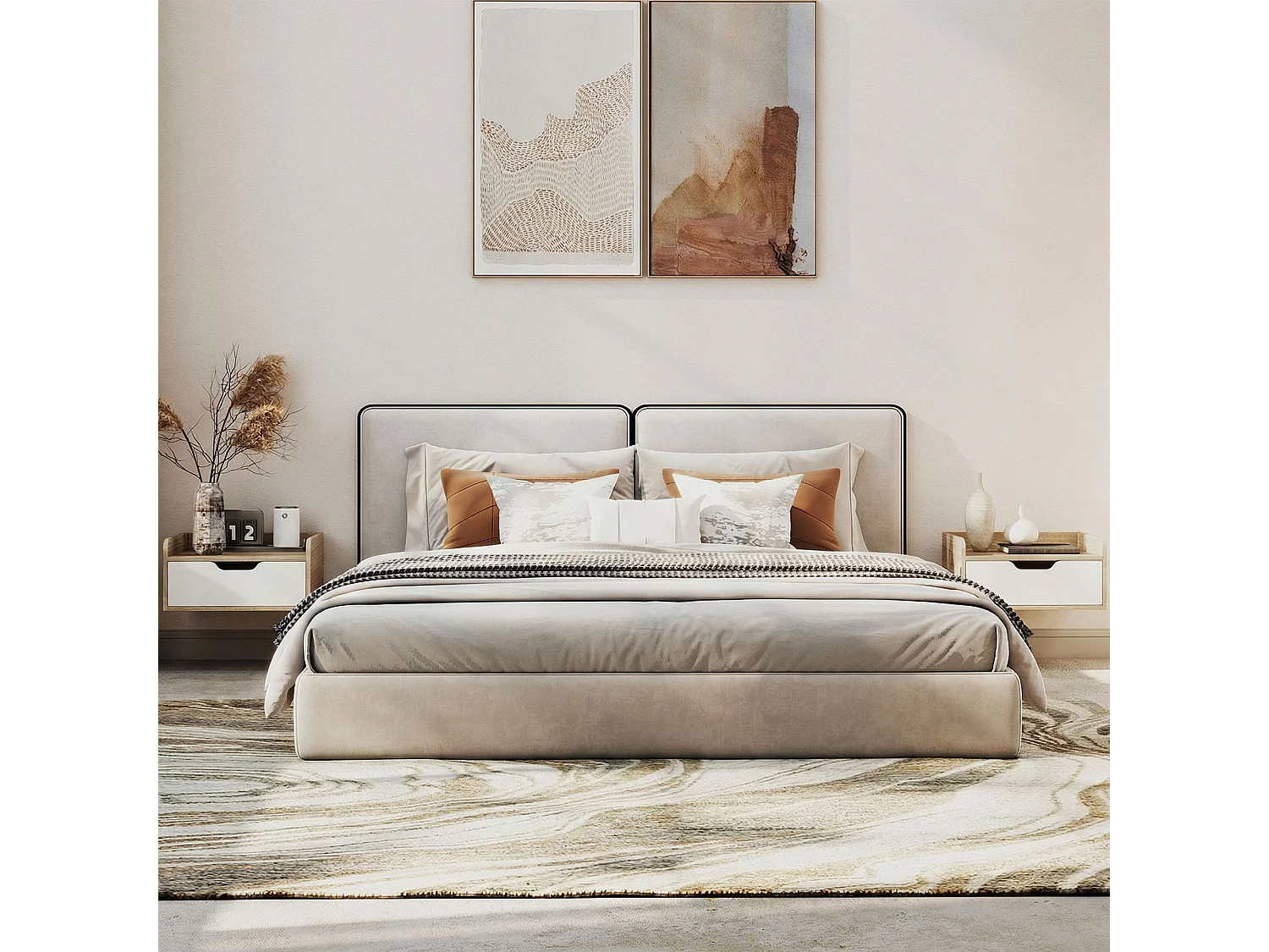 Lot de 2 tables de chevet murales tiroir panneau de particules naturel