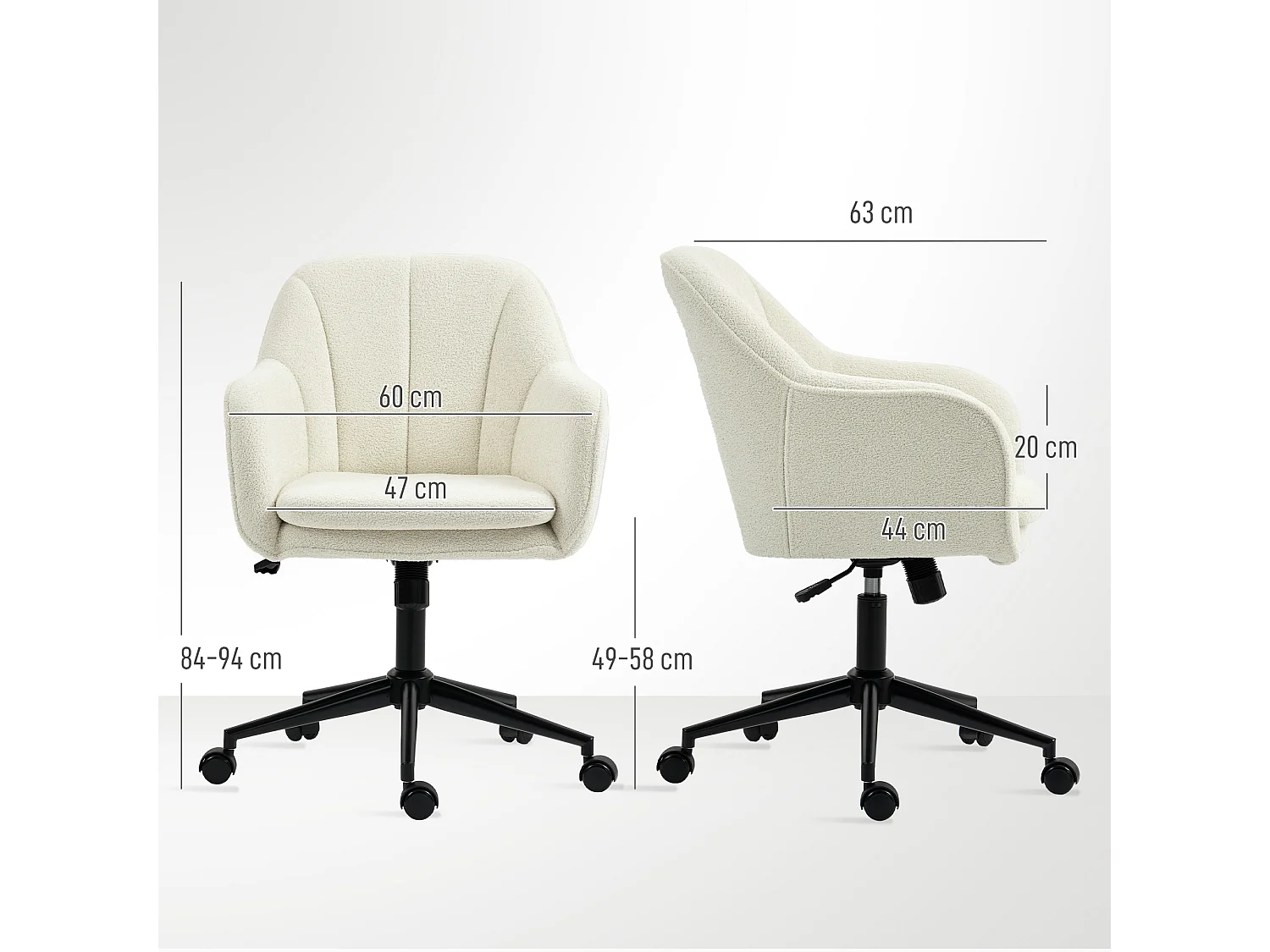 Chaise de bureau design bouclette beige clair piètement acier noir