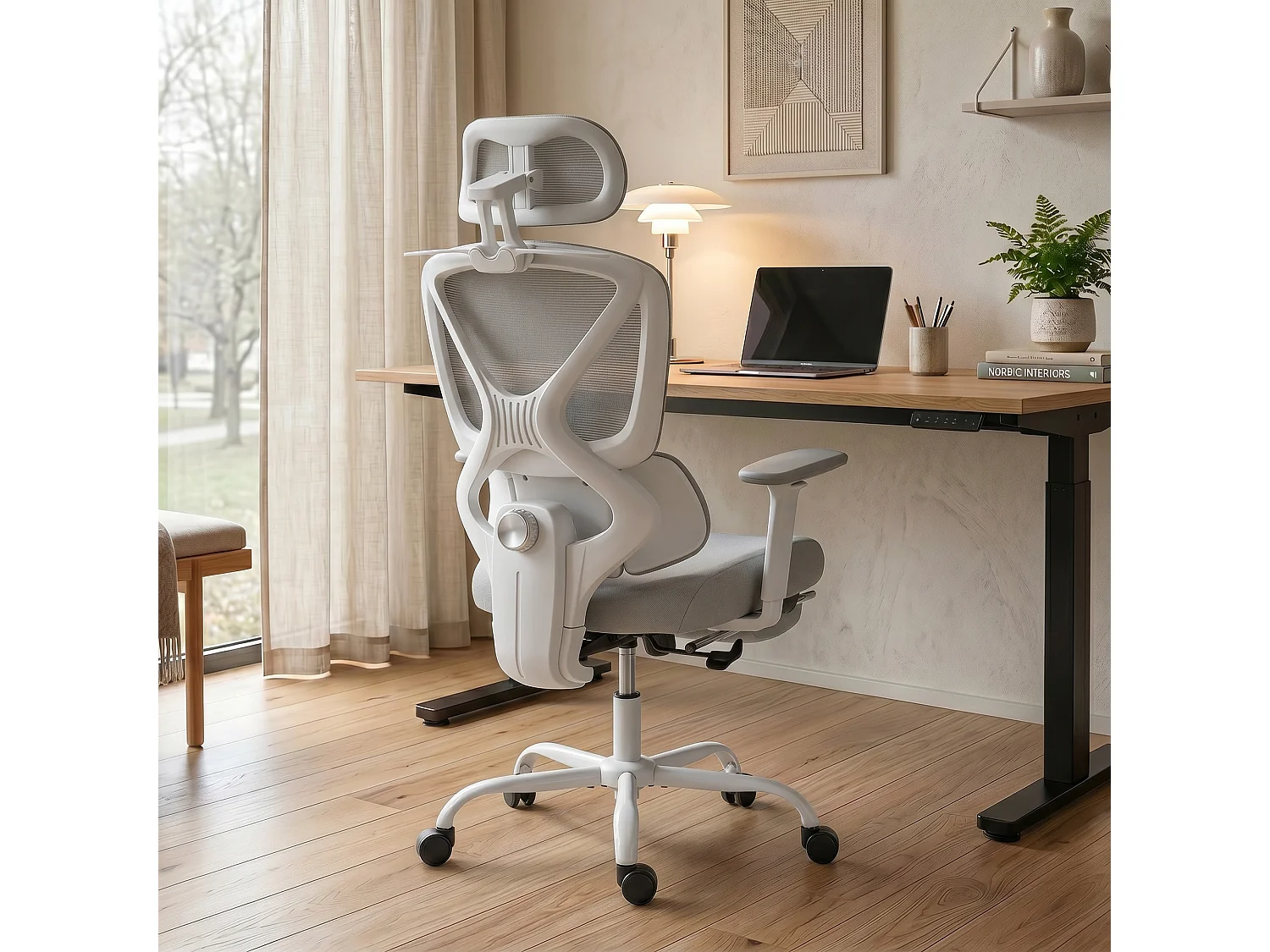 Chaise de bureau ergonomique inclinable soutien lombaire appui-tête accoudoirs 3D réglables gris
