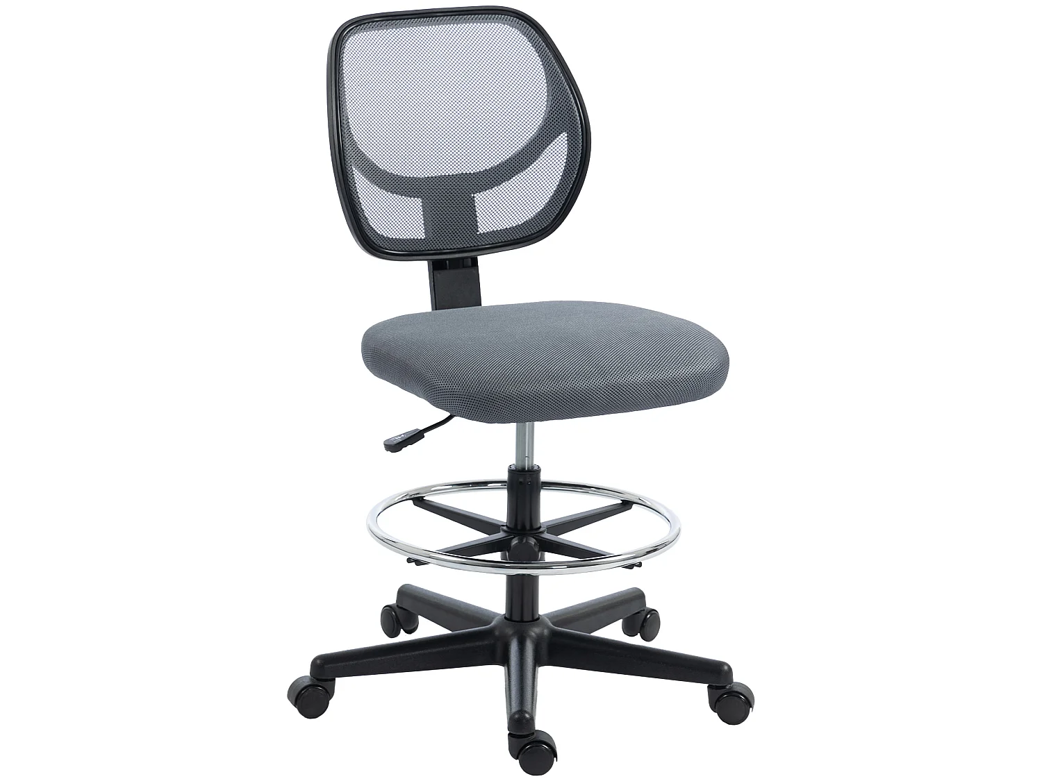 Chaise de bureau assise haute réglable dim. 59L x 61l x 93-113H cm pivotant 360° tissu maille gris