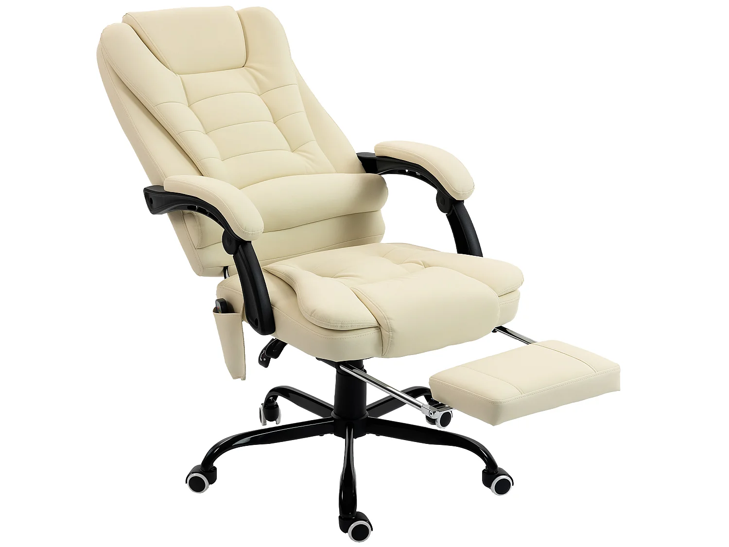 Fauteuil de bureau direction massant inclinable réglable repose-pied coussin lombaires synthétique beige