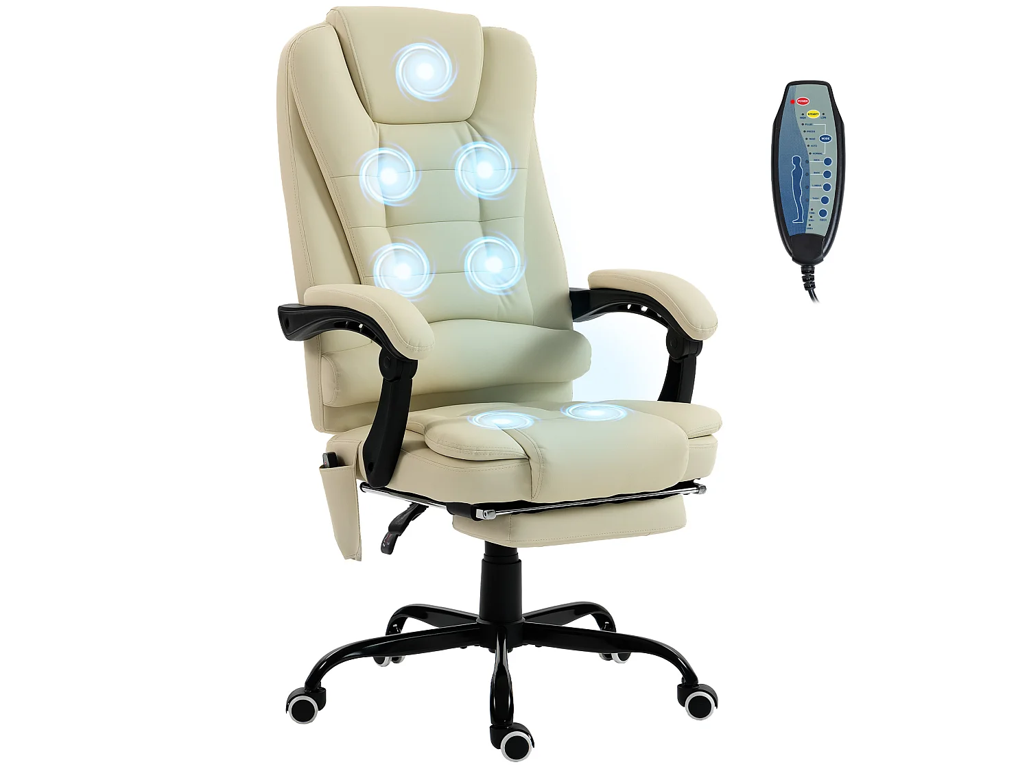 Fauteuil de bureau direction massant inclinable réglable repose-pied coussin lombaires synthétique beige