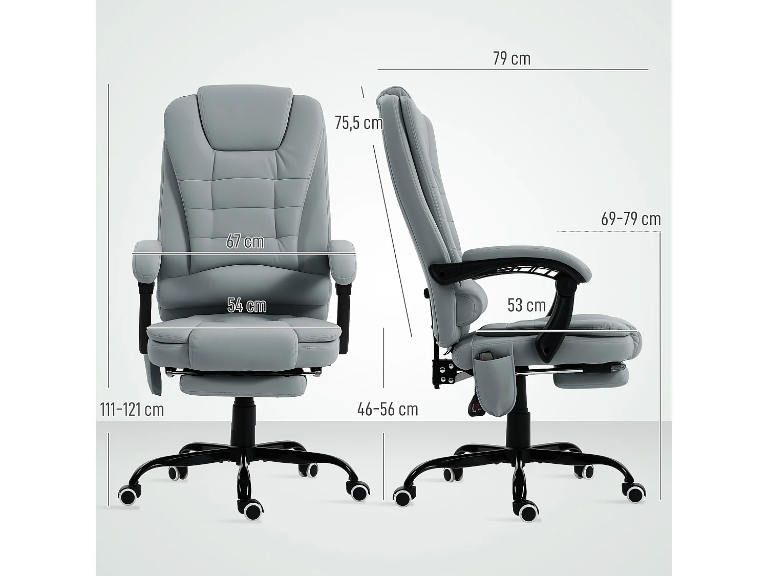 Fauteuil de bureau direction massant inclinable réglable repose-pied coussin lombaires synthétique gris