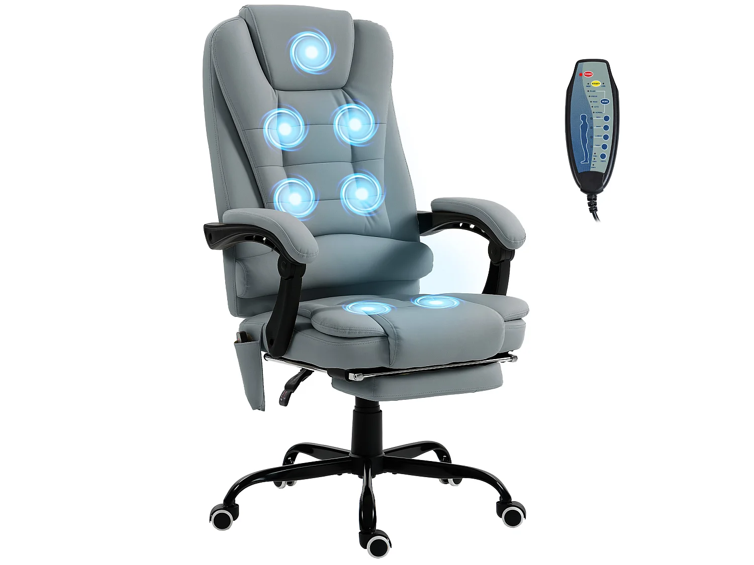 Fauteuil de bureau direction massant inclinable réglable repose-pied coussin lombaires synthétique gris
