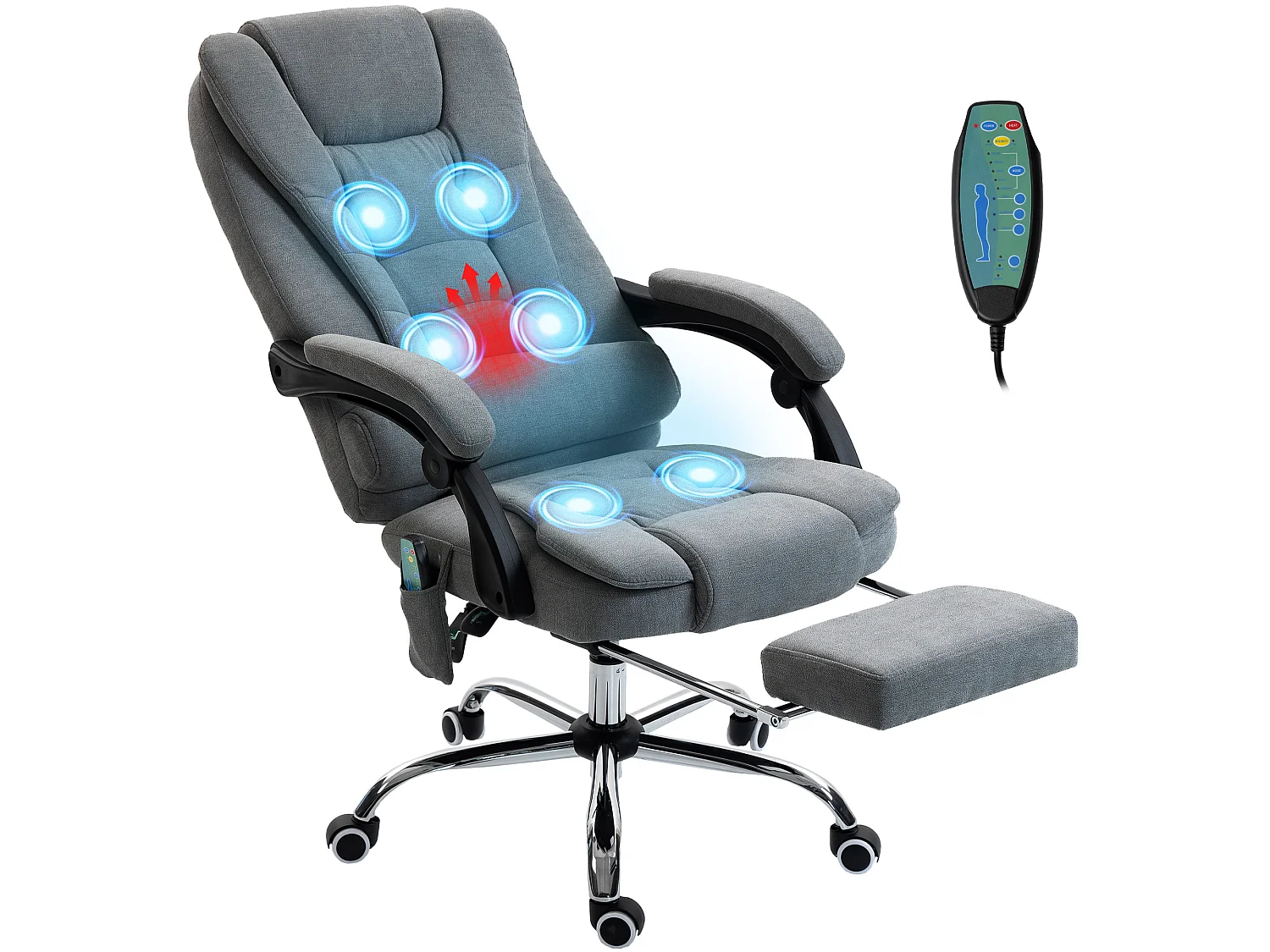 Fauteuil de bureau direction massant chauffant hauteur réglable dossier inclinable tissu gris foncé