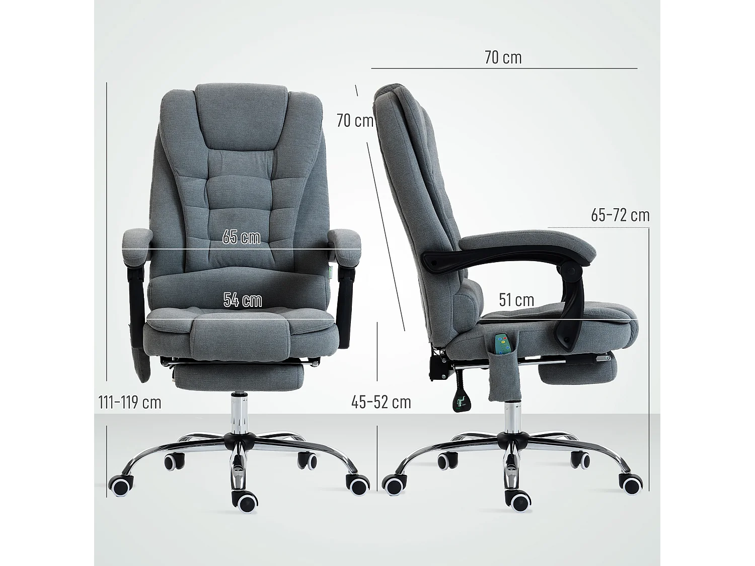 Fauteuil de bureau direction massant chauffant hauteur réglable dossier inclinable tissu gris foncé