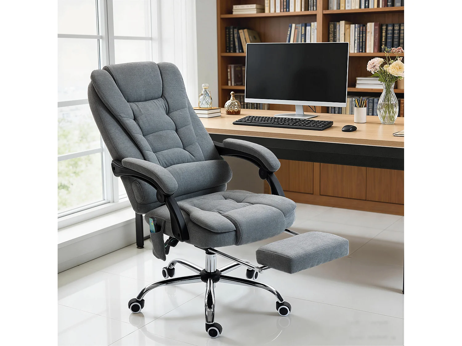 Fauteuil de bureau direction massant chauffant hauteur réglable dossier inclinable tissu gris foncé
