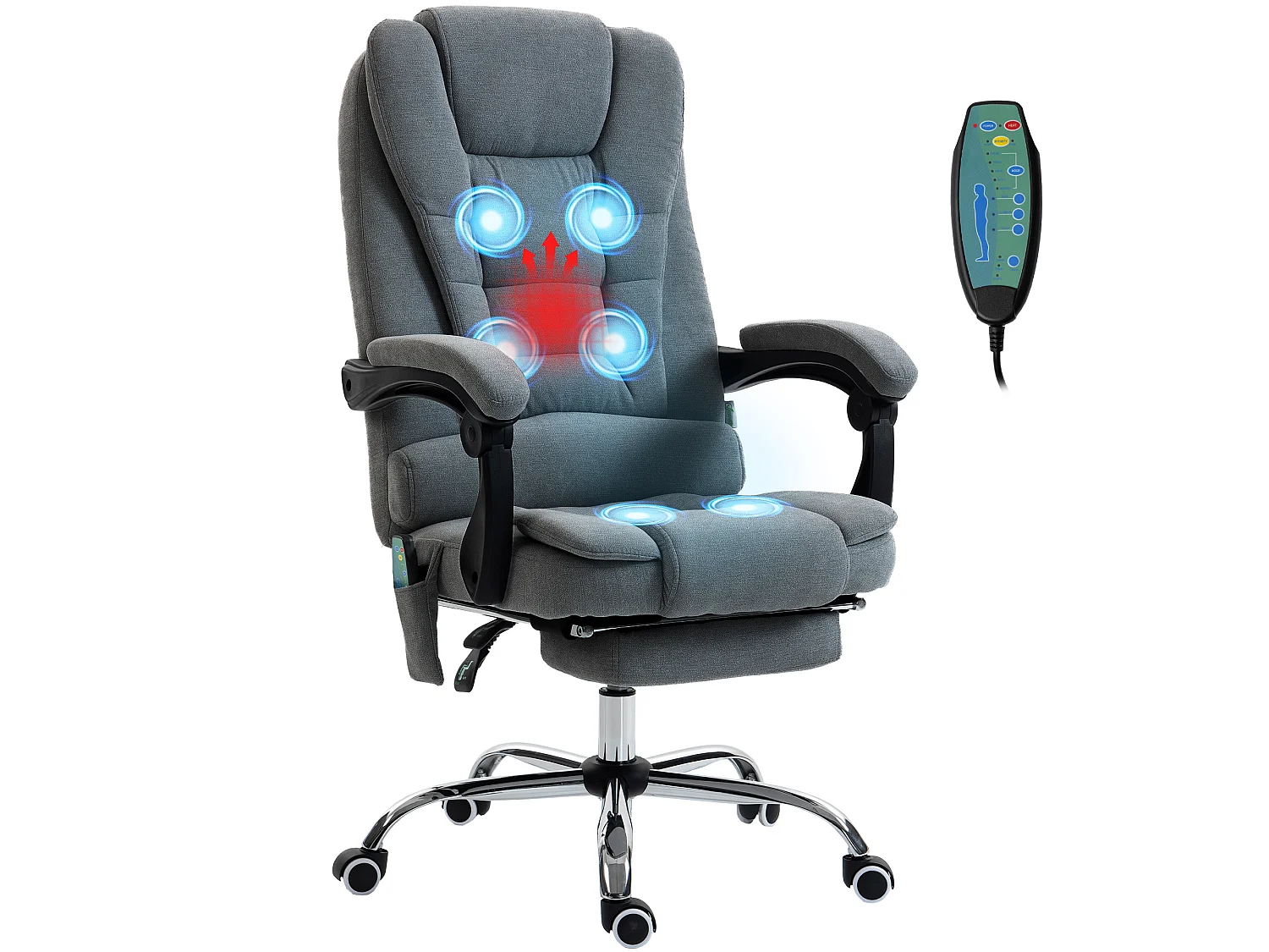 Fauteuil de bureau direction massant chauffant hauteur réglable dossier inclinable tissu gris foncé