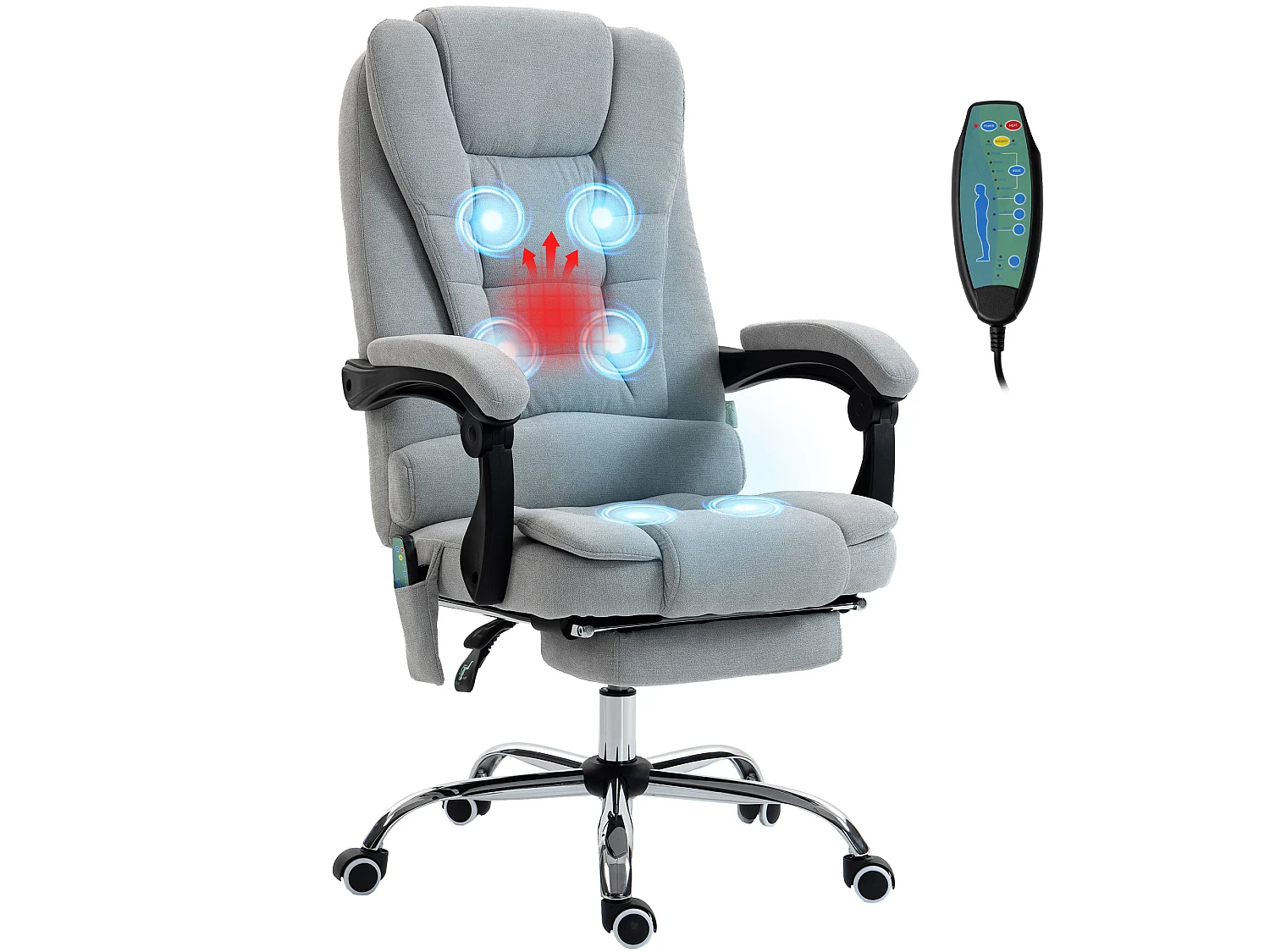 Fauteuil de bureau direction massant chauffant hauteur réglable dossier inclinable tissu gris clair