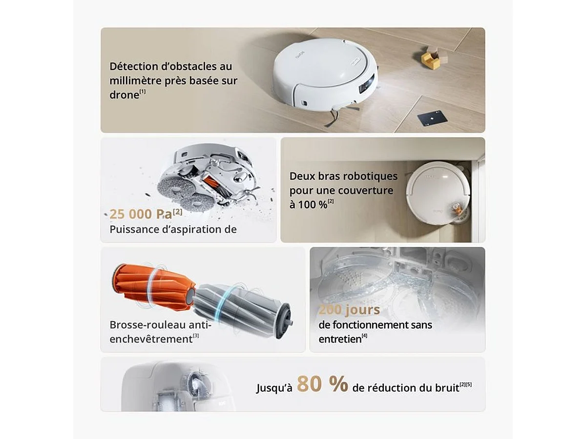 DJI ROMO S Aspirateur laveur robot avec station d'autonettoyage, 25 000 Pa