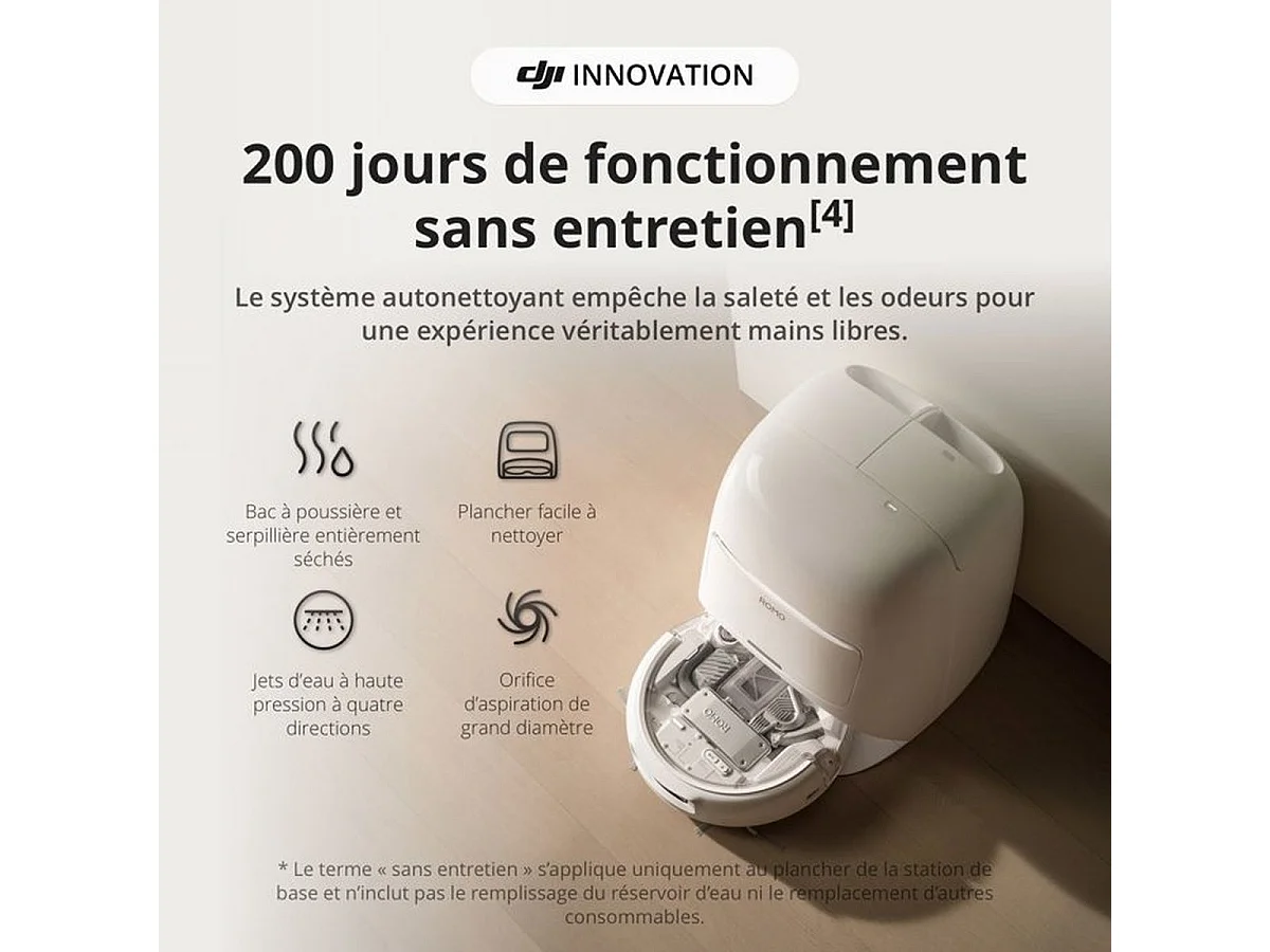 DJI ROMO S Aspirateur laveur robot avec station d'autonettoyage, 25 000 Pa