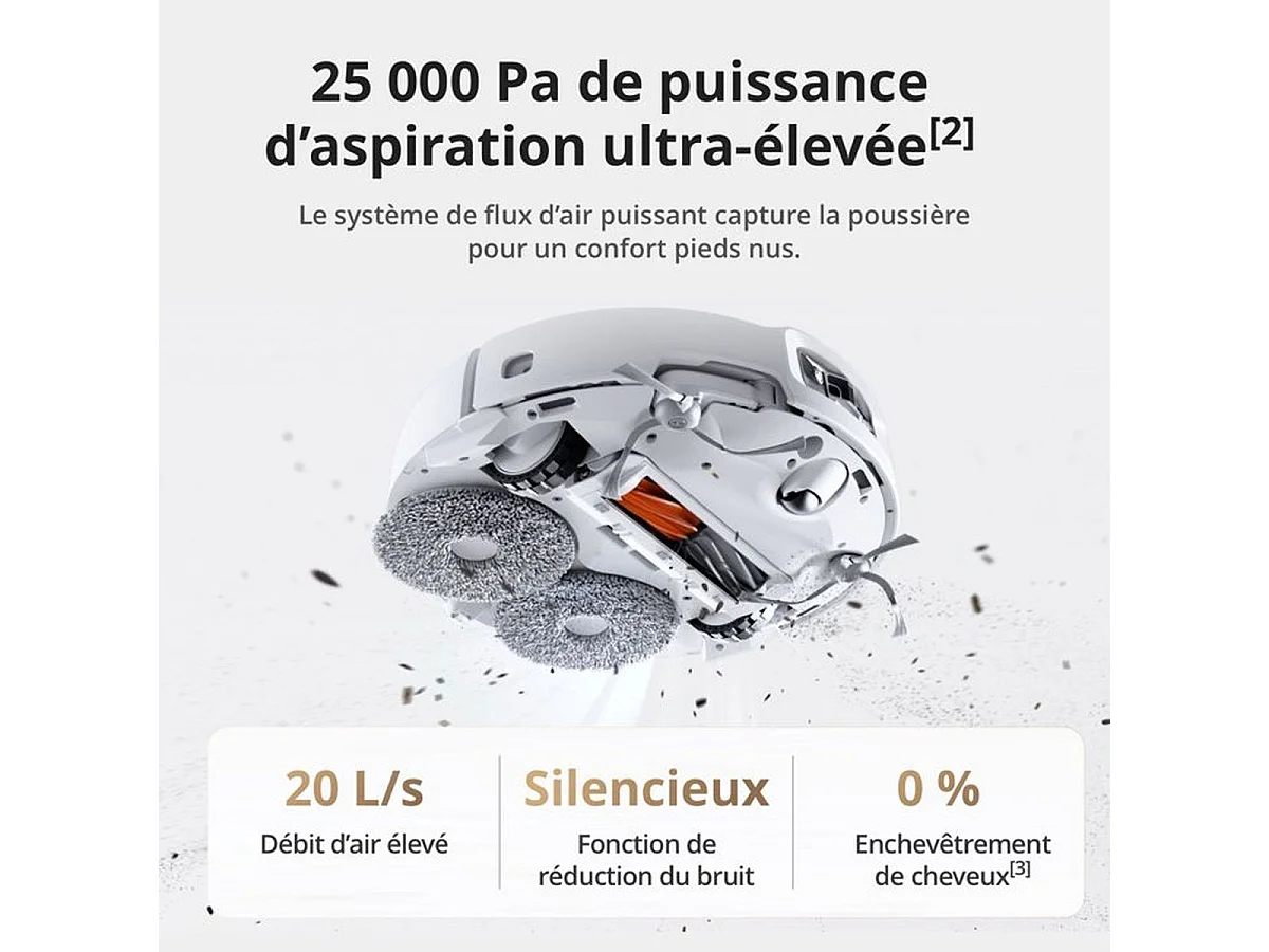 DJI ROMO S Aspirateur laveur robot avec station d'autonettoyage, 25 000 Pa