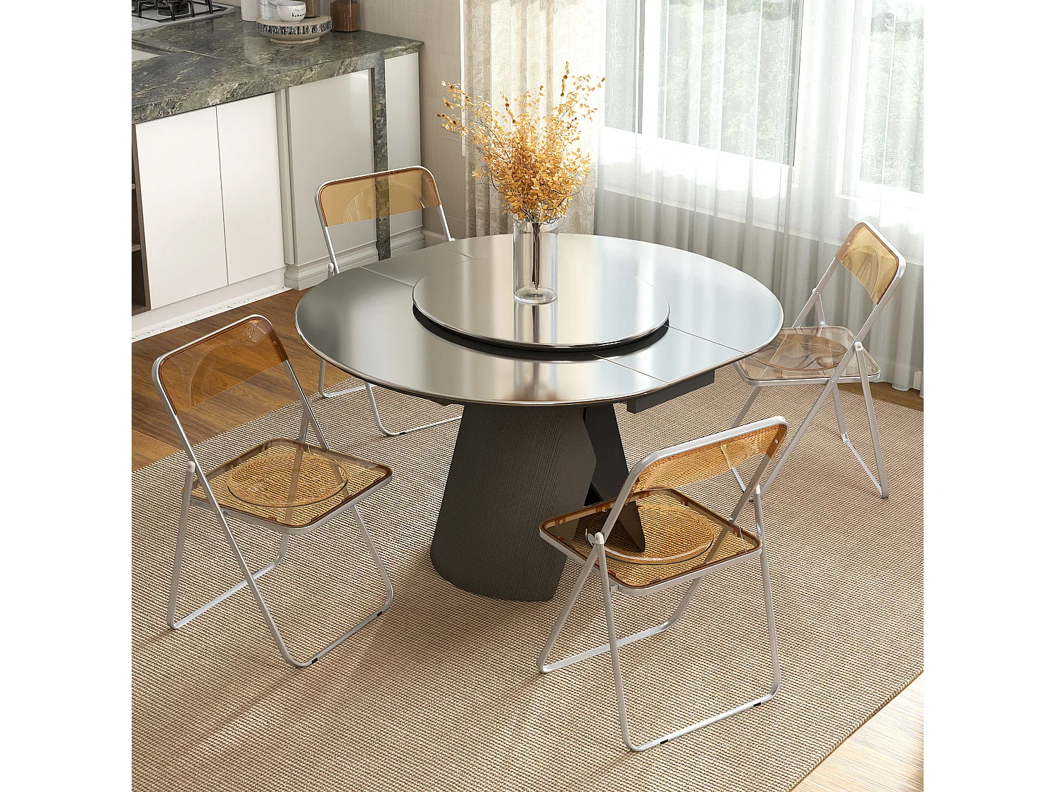 Lot de 4 chaises pliantes acier acrylique fumé