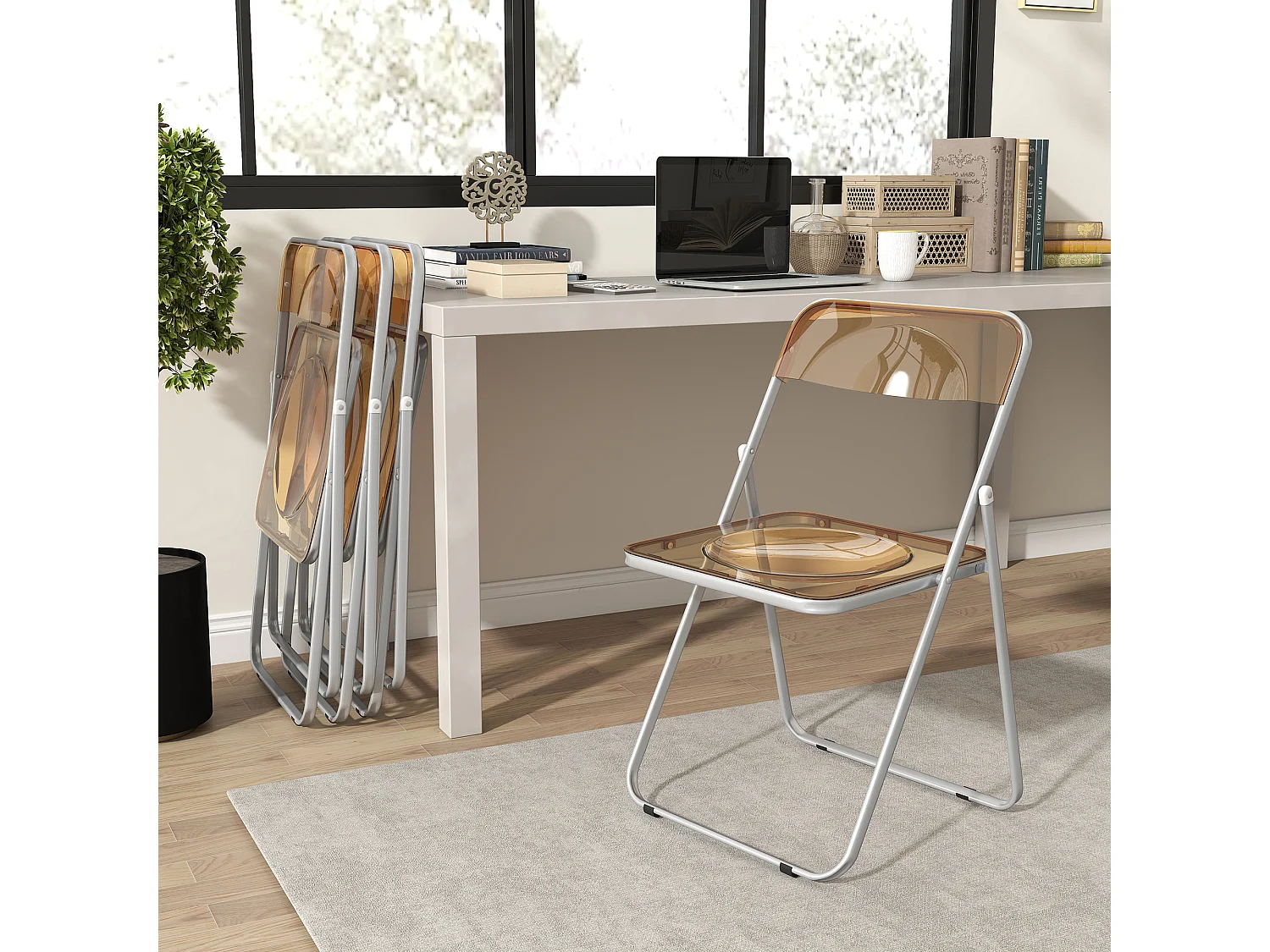 Lot de 4 chaises pliantes acier acrylique fumé