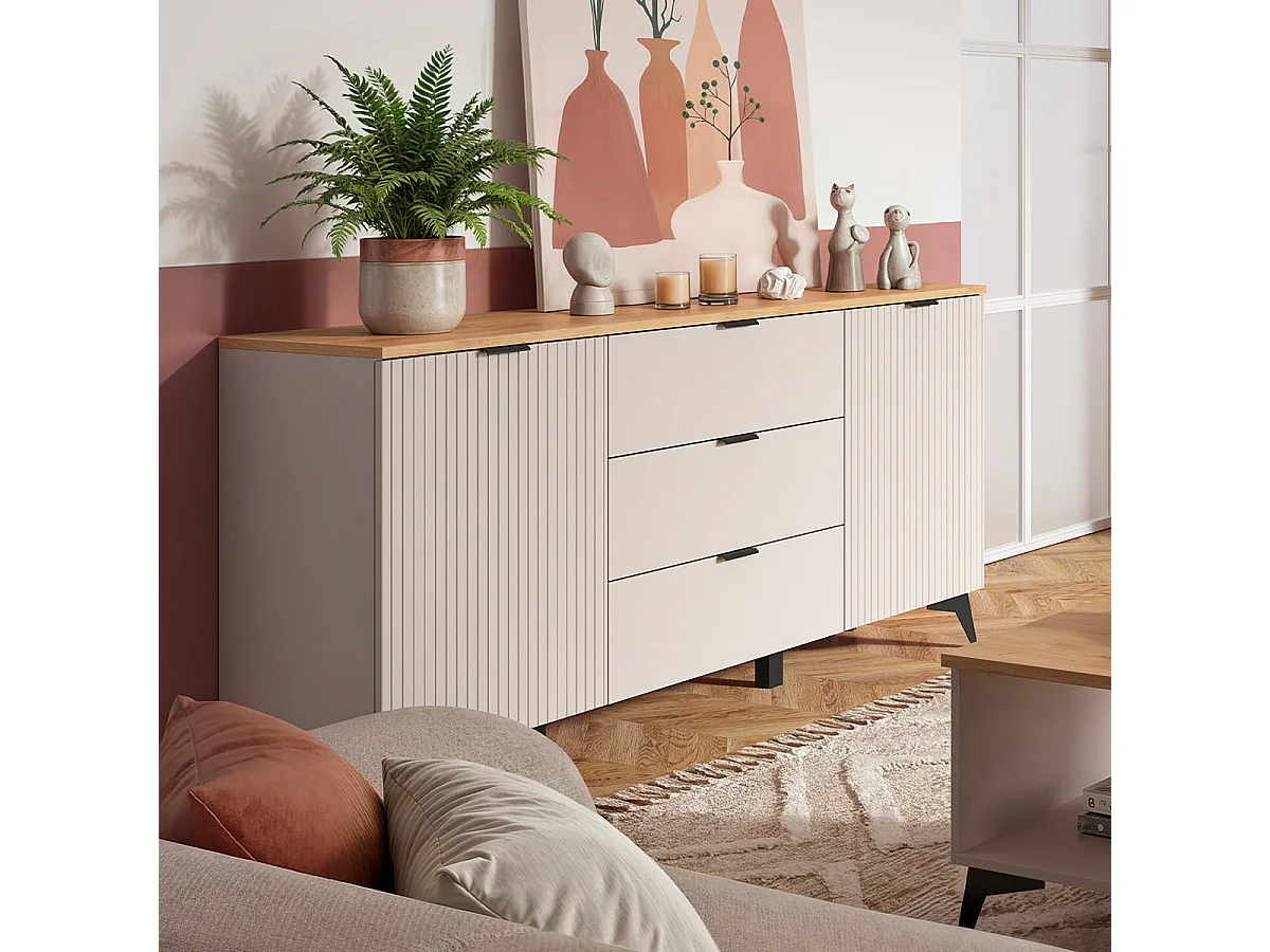 Buffet 2 portes 3 tiroirs Vicky Cachemire et Bois