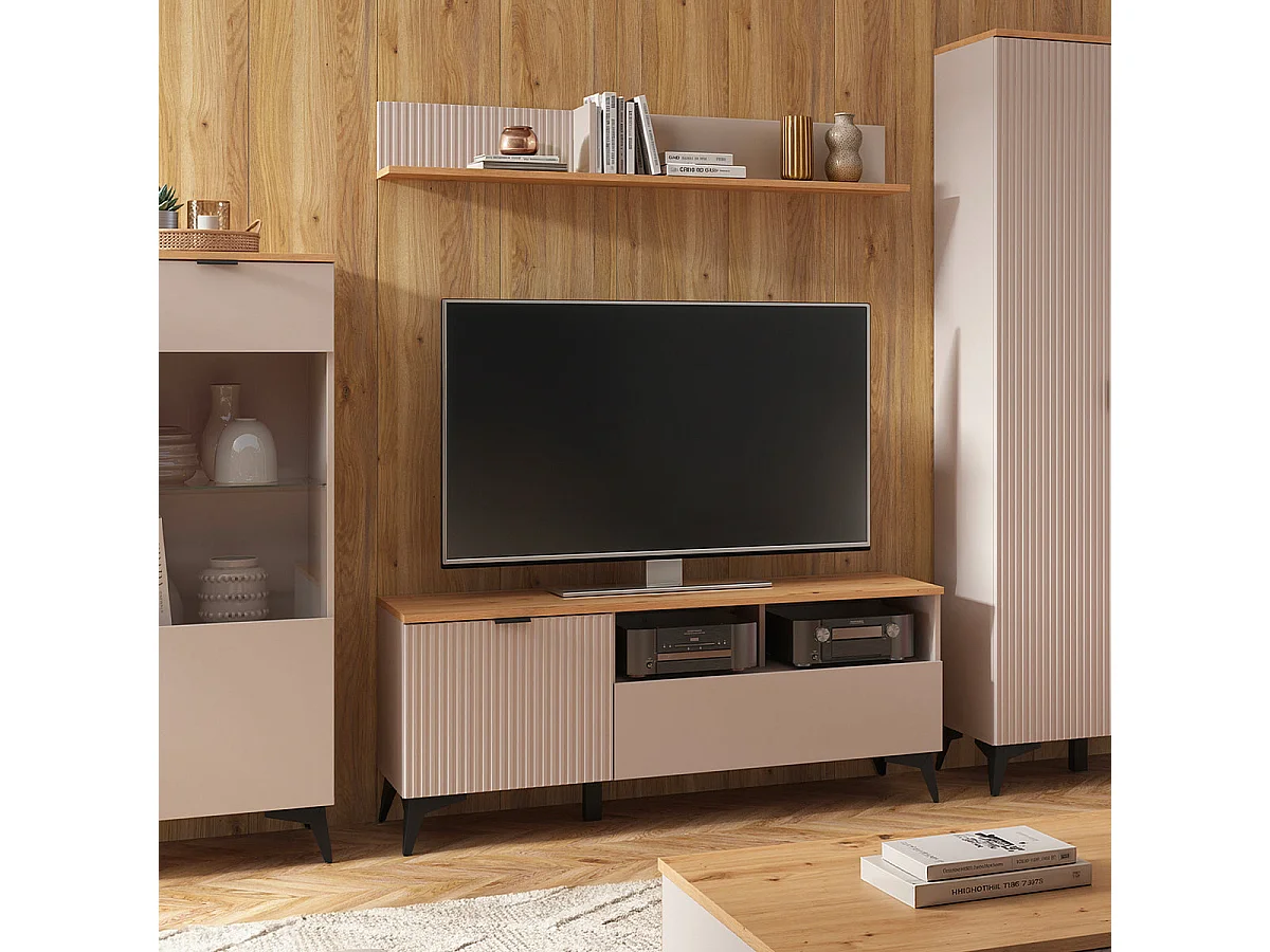 TV-bänk 1 dörr 1 låda 135 cm Vicky Kashmir och Trä