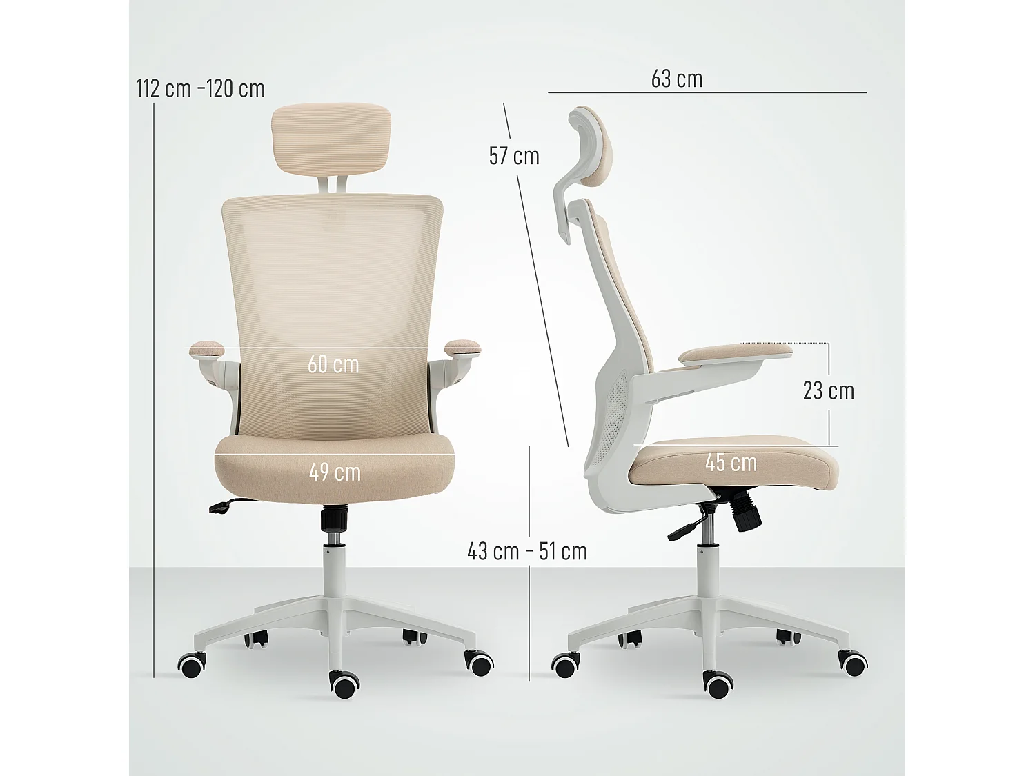 Chaise de bureau manager ergonomique réglable accousoirs relevables beige