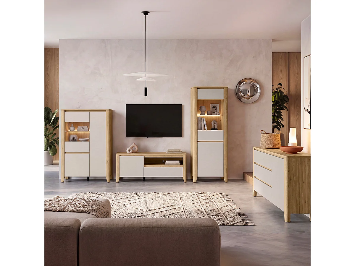 Vaisselier 3 portes LED inclus Samara Bois et Cachemire