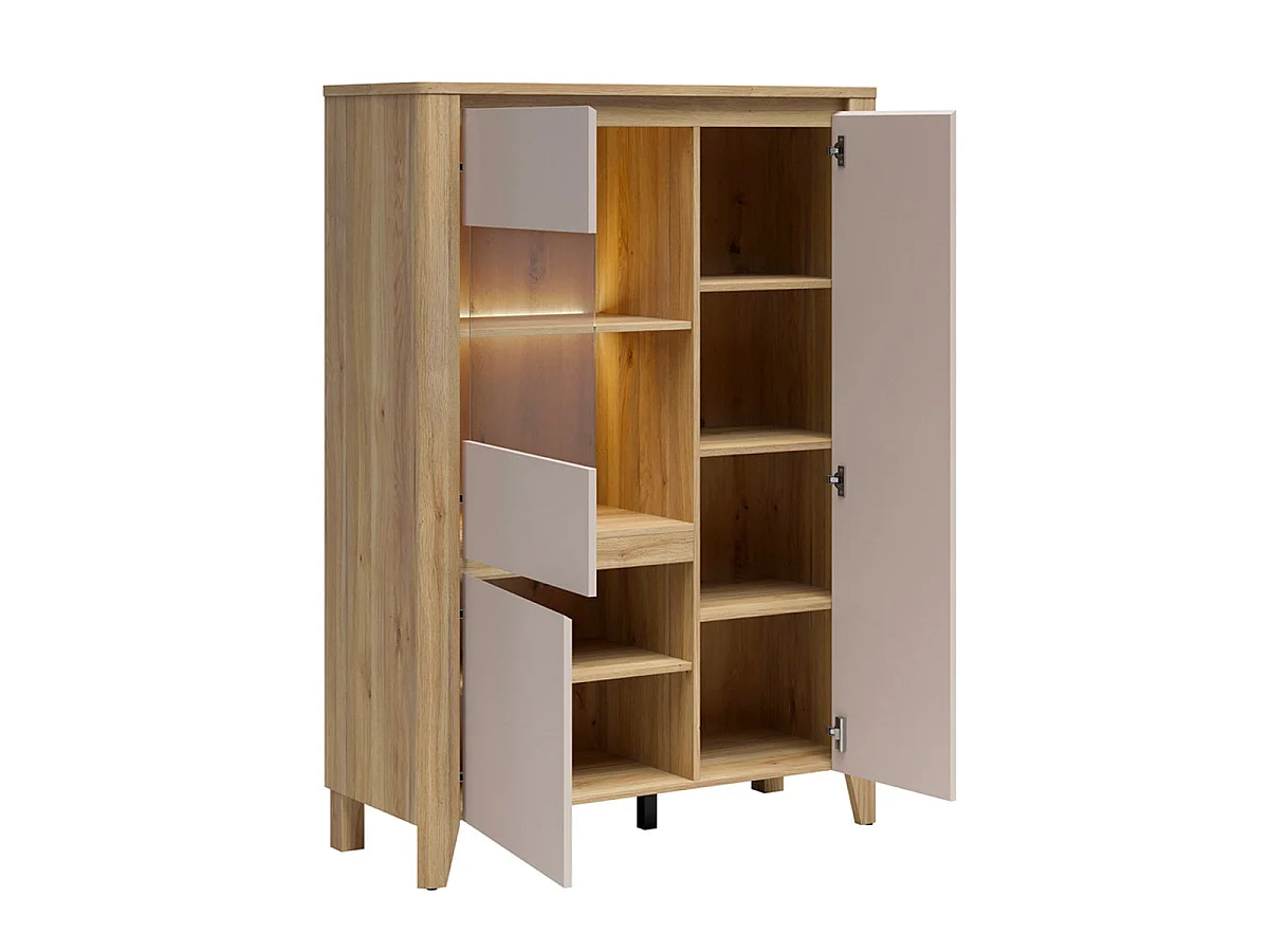 Vaisselier 3 portes LED inclus Samara Bois et Cachemire