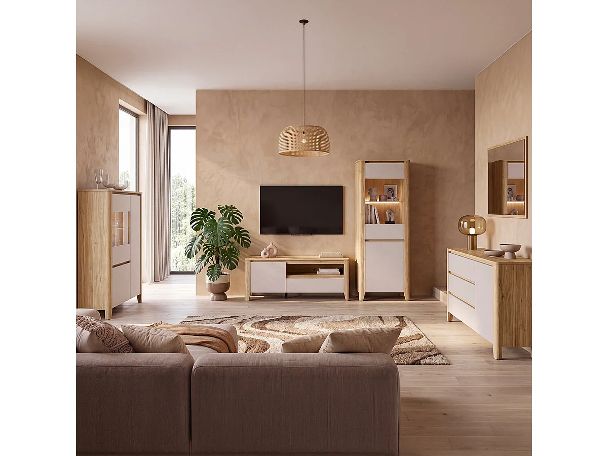 Vaisselier 3 portes LED inclus Samara Bois et Cachemire