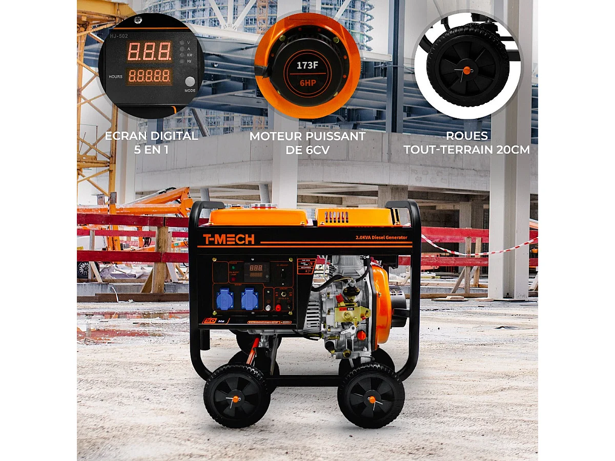 T-Mech 2kVA Portable Diesel Generator Open Frame