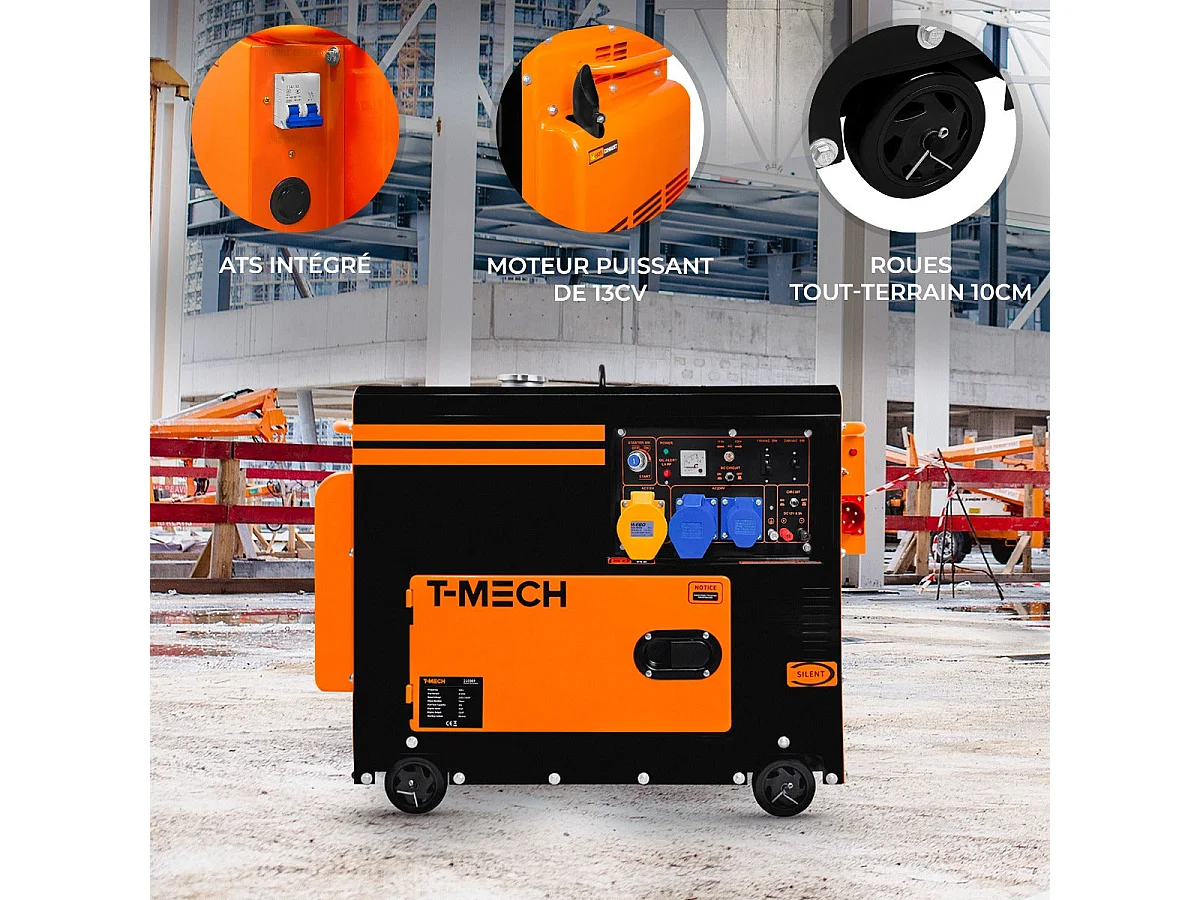 T-Mech Portable Silent Diesel Generator Single Phase 230V