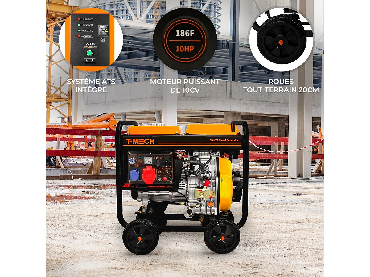 T-Mech 5kVA Portable Diesel Generator Open Frame