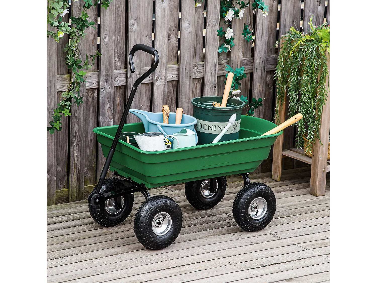 Chariot de Jardin 100L max. 250 Kg 4 roues pneumatiques poignée réglable noir vert
