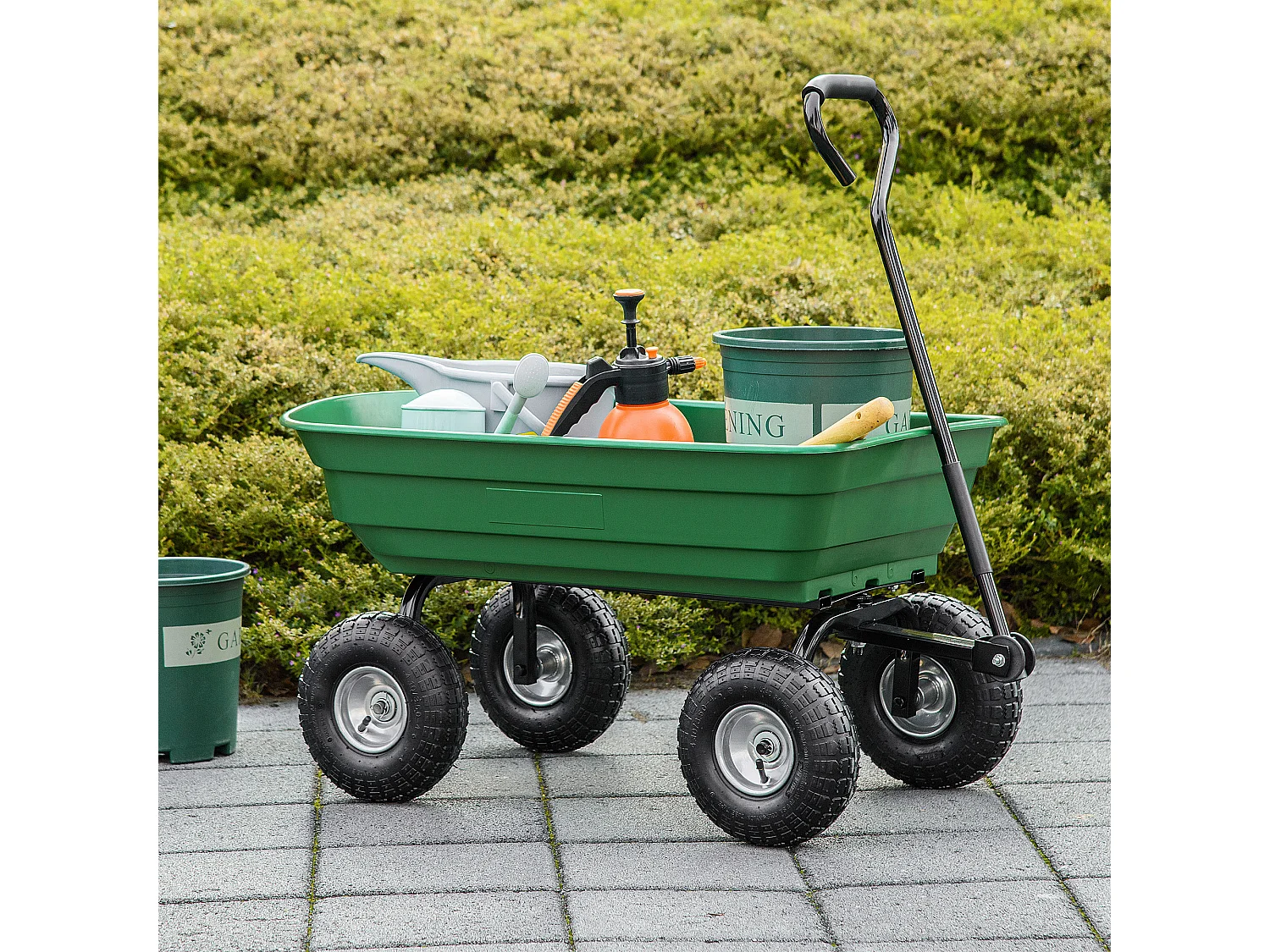 Chariot de Jardin 100L max. 250 Kg 4 roues pneumatiques poignée réglable noir vert