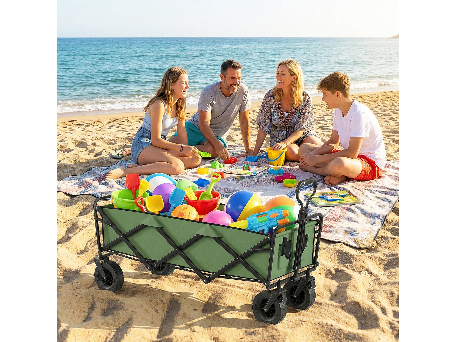 Chariot de jardin plage pliable 130L max. 250 Kg poignée telescopique