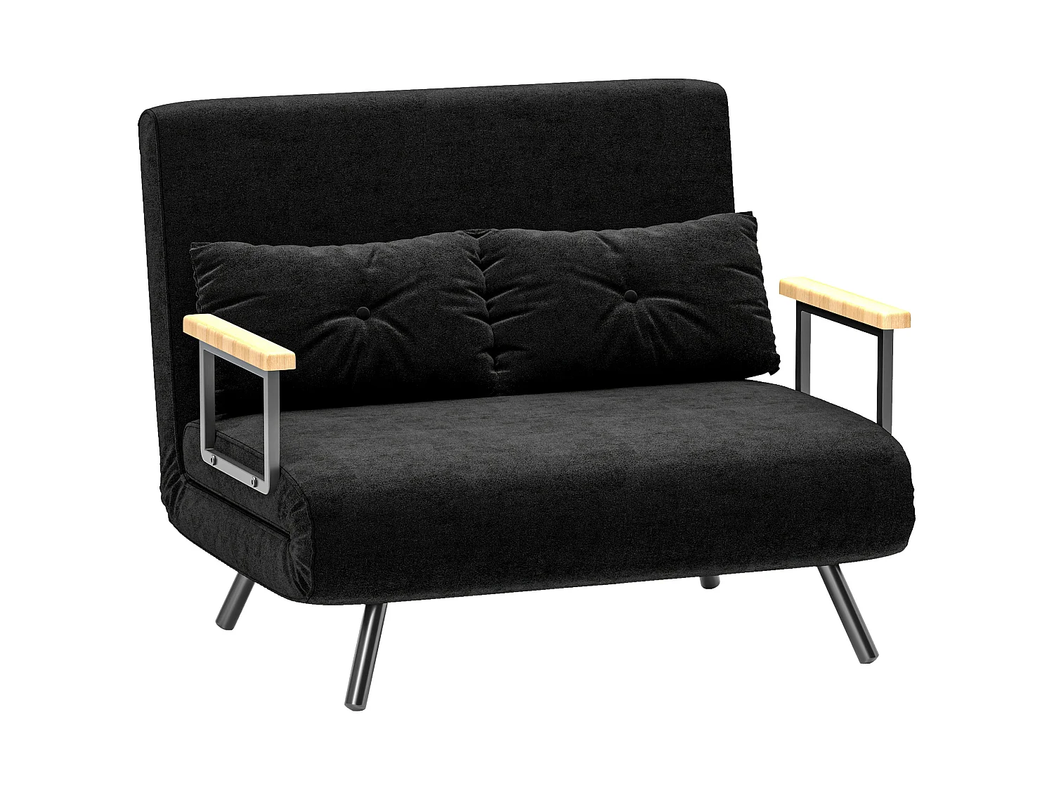 Canapé convertible 2 places canapé-lit dossier réglable 5 niv. 2 coussins revêtement effet velours noir