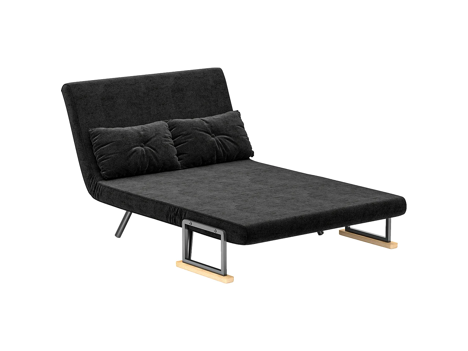 Canapé convertible 2 places canapé-lit dossier réglable 5 niv. 2 coussins revêtement effet velours noir