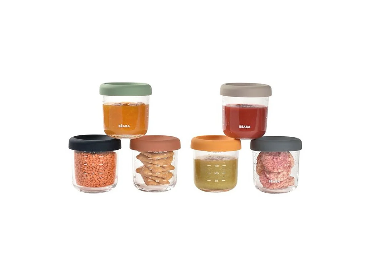 BEABA - Lot de 6 bocaux en verre trempé 250 ml pour bébé (réf. 914008)