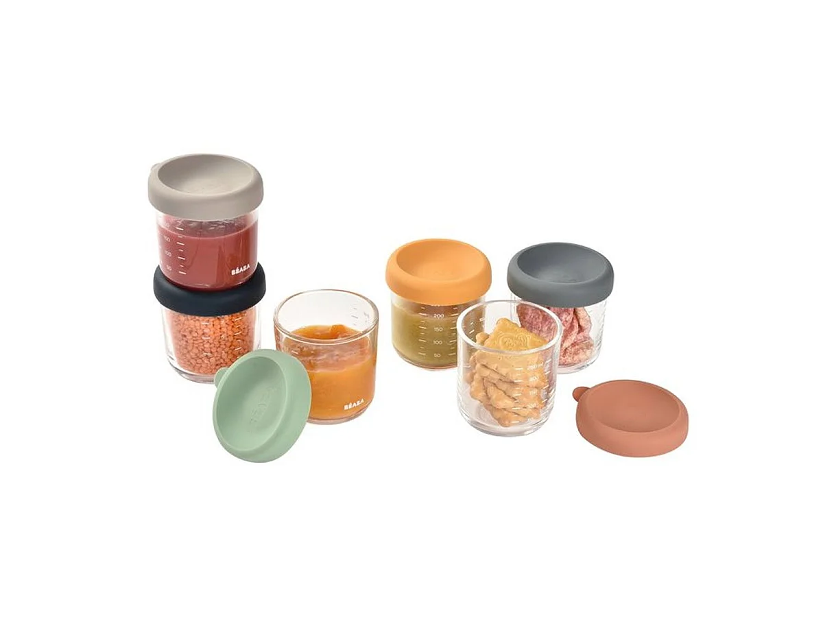 BEABA - Lot de 6 bocaux en verre trempé 250 ml pour bébé (réf. 914008)