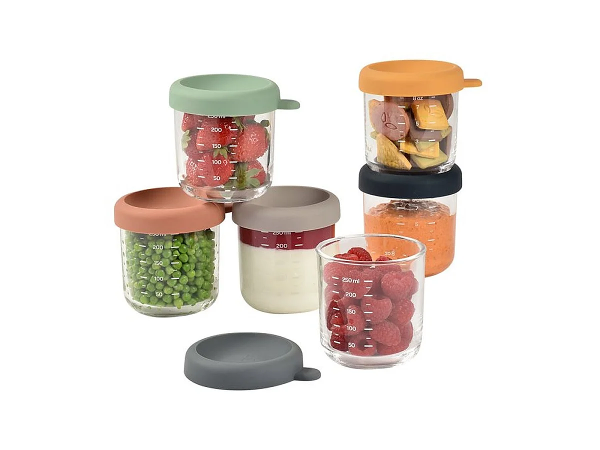 BEABA - Lot de 6 bocaux en verre trempé 250 ml pour bébé (réf. 914008)