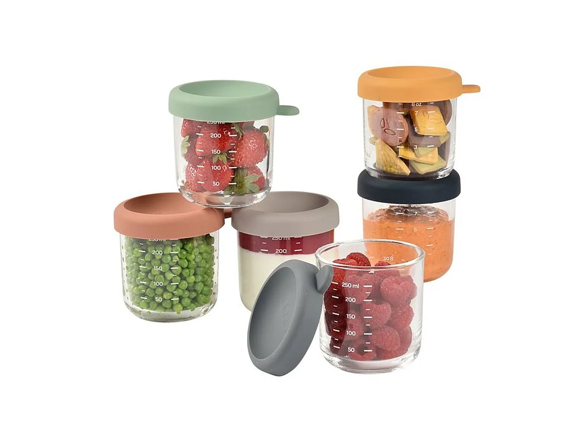 BEABA - Lot de 6 bocaux en verre trempé 250 ml pour bébé (réf. 914008)