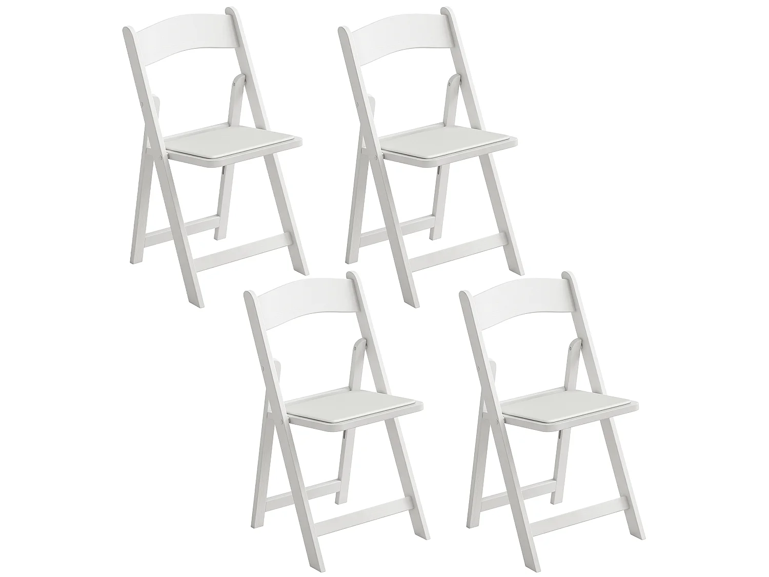 Lot de 4 chaises pliantes résine coussin revêtement synthétique blanc