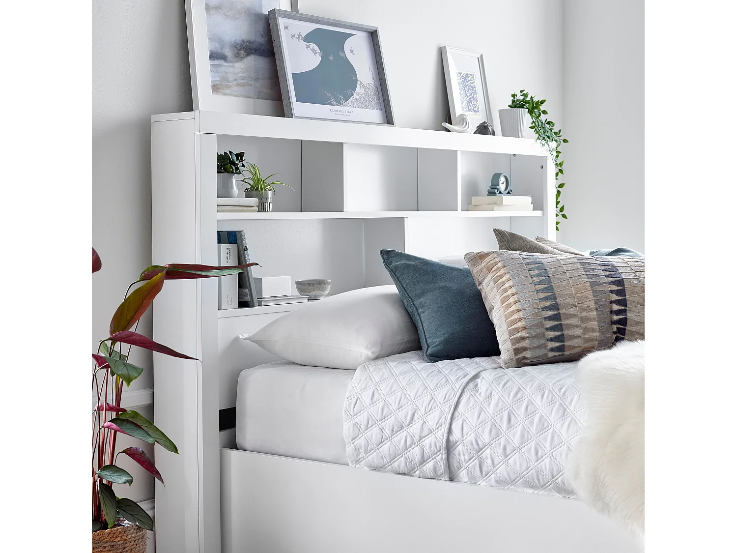 Arizona White Wooden Bookcase Ottoman Storage Bed Double